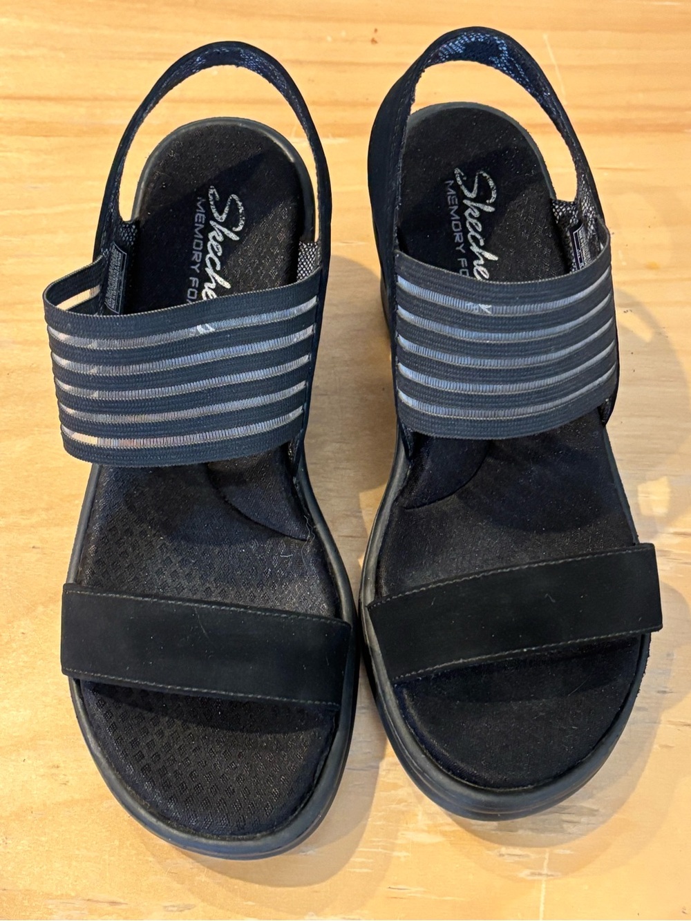 Skechers Memory Foam Black Sandals with Elastic Ankle Strap